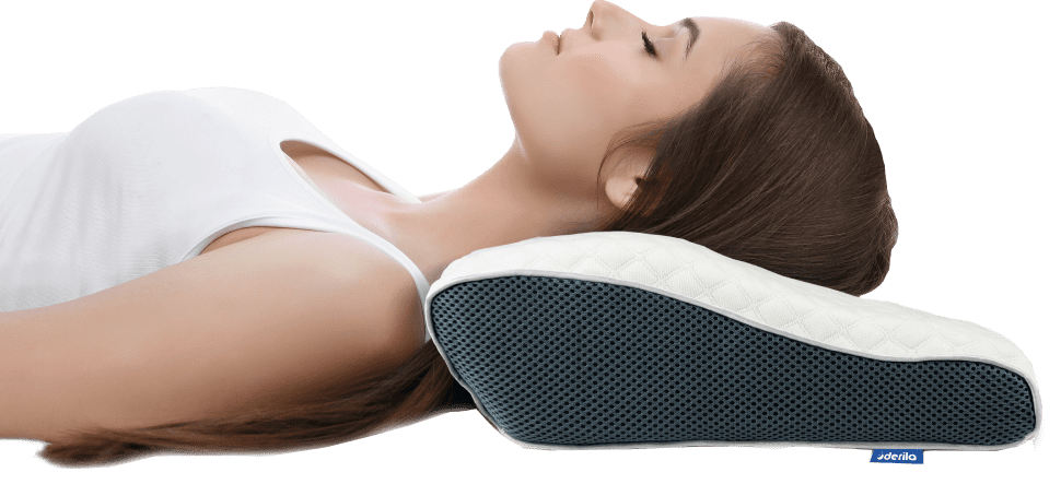 Derila anti-snoring memory foam pillow with ergonomic butterfly shape, ideal for comfortable sleep in any position and pain relief.